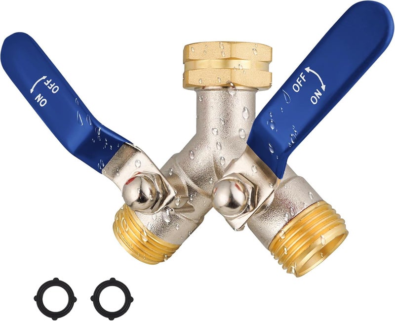 EJW Hose splitter, 2 way hose splitter, Garden hose splitters,Faucet splitters, Outdoor Faucet Splitter, 2 way Hose connector,Brass splitter 3/4” GHT Threads - Image 1
